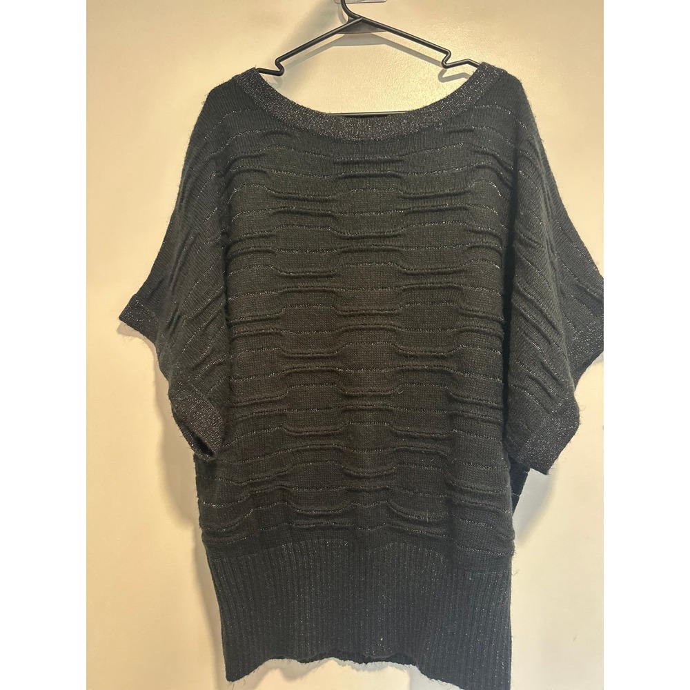 Style & Co Metallic Dolman Sleeve Knit Top Sz:3X Black Silver textured stripes